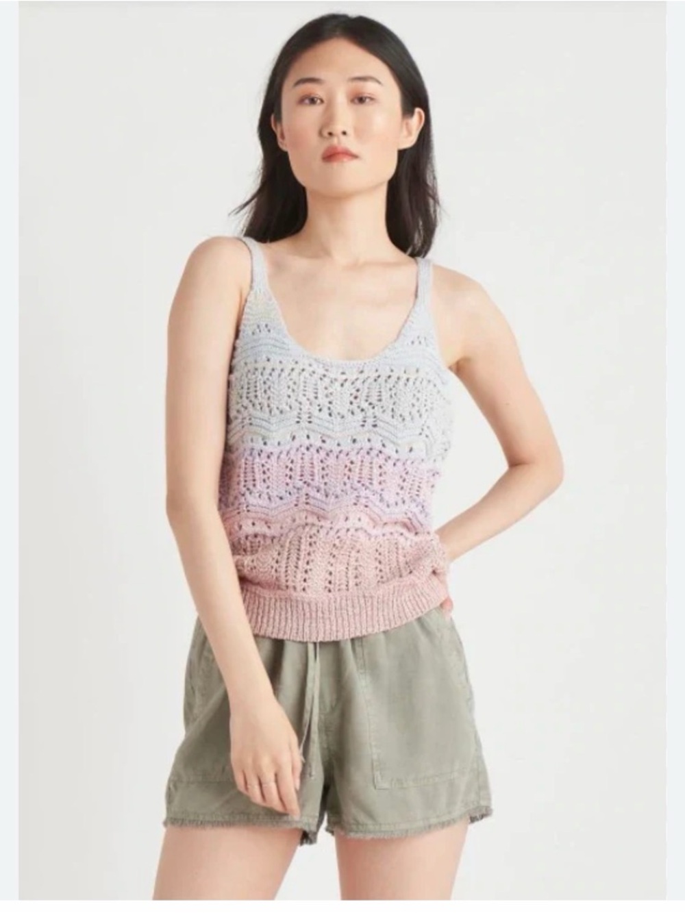 DEX Ombre Crochet Knit Sleeveless V-neck Tank Top Size XSmall